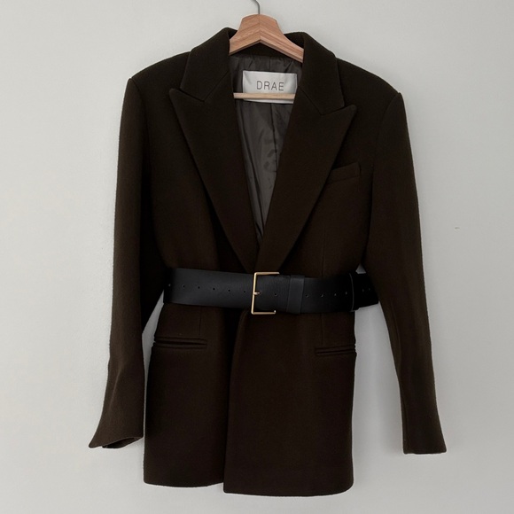 DRAE Khaki Wool Belted Blazer - Picture 2 of 7